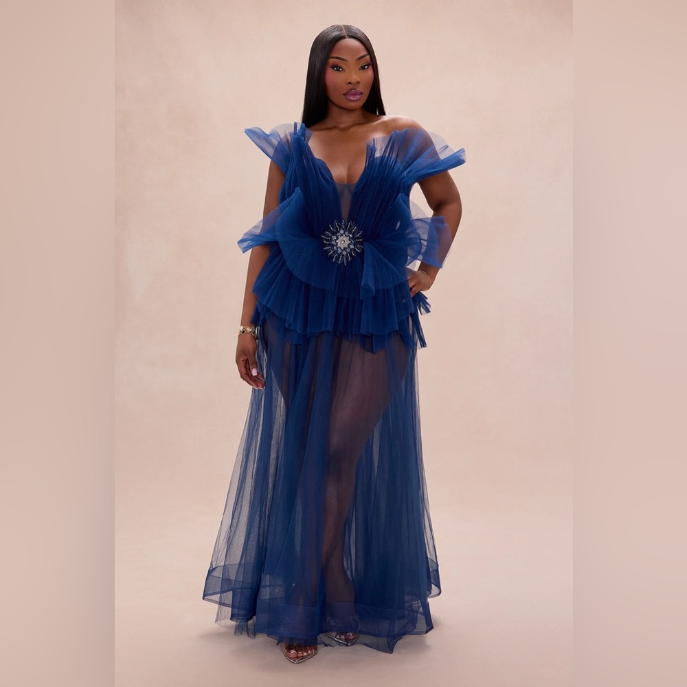 Angelica Navy Tulle Gown - Picture 2 of 4